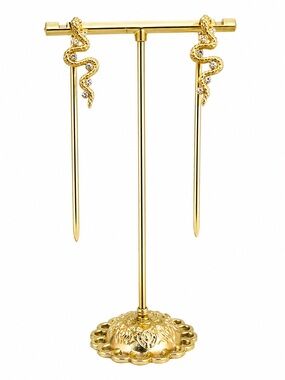 Gold Snake Drop Earrings Rhinestone Serpent Dangle | BANSRI NWT Statement